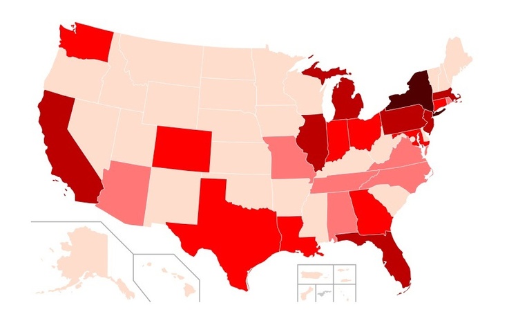 Distribution of confirmed Covid-19 cases as of April 20, 2020. Source: Wikimedia Commons